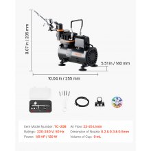 VEVOR Airbrush Set 1/6 PS mit Luftkompressor & Tank, 1 Dual Action Airbrush Pistole mit 3 Düse (0,2/0,3/0,5 mm) & Schlauch & Halterung & Reinigungsset, für Kuchendekoration Modellmalerei Nagelkunst