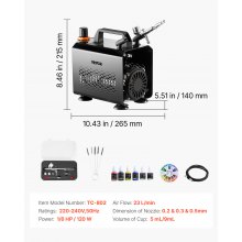 VEVOR Airbrush Set 1/6 PS mit Luftkompressor, 1 Dual Action Airbrush Pistole mit 3 Düsen (0,2/0,3/0,5 mm) & Schlauch & Acrylfarbe & für Kuchendekoration Modellmalerei Nagelkunst geräuscharm