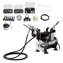 VEVOR Airbrush Set 1/6 PS mit Luftkompressor, 3 Dual Action Airbrush Pistolen mit 3 Düsen (0,3/0,3/0,35mm) & Schlauch & Acrylfarbe, für Kuchendekoration Modellmalerei Nagelkunst geräuscharm