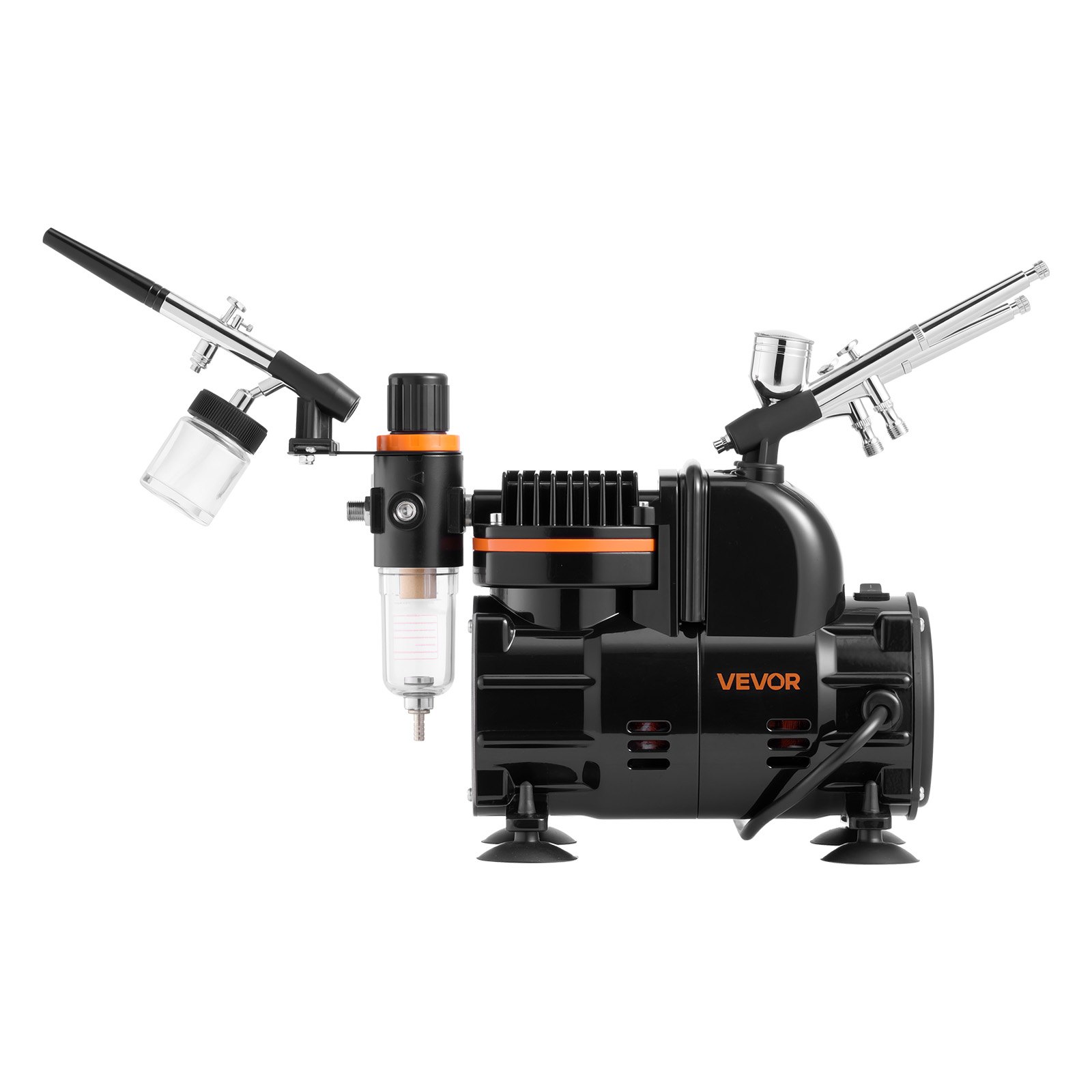 VEVOR Airbrush Set 1/6 PS mit Luftkompressor, 3 Dual Action Airbrush Pistolen mit 3 Düsen (0,3/0,3/0,35mm) & Schlauch & Acrylfarbe, für Kuchendekoration Modellmalerei Nagelkunst geräuscharm