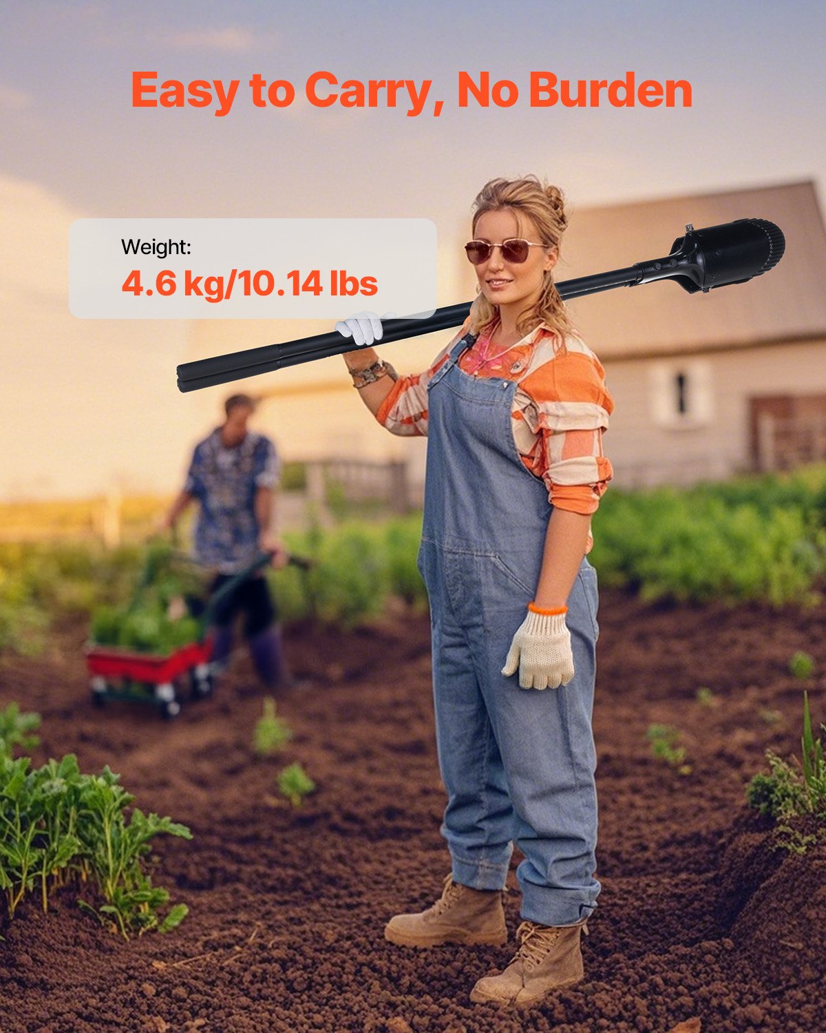 VEVOR Erdlochausheber 1460 mm, robuster Erdhandbagger mit Fiberglasgriff, Handbagger mit Skalenmarkierungen und Metallklinge, Erdbohrer-Werkzeug zum Graben im Garten und im Freien