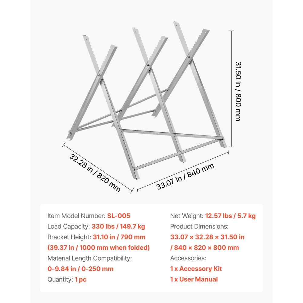 VEVOR Sägeböcke mit Kettensägen-Halterung, 150 kg, Holzsägebock, Sägegestell, Sägehilfe, kompatibel mit 0–250 mm Materialdurchmesser, Kettensägebock, Holzarbeiten, Tischler & Bauunternehmer