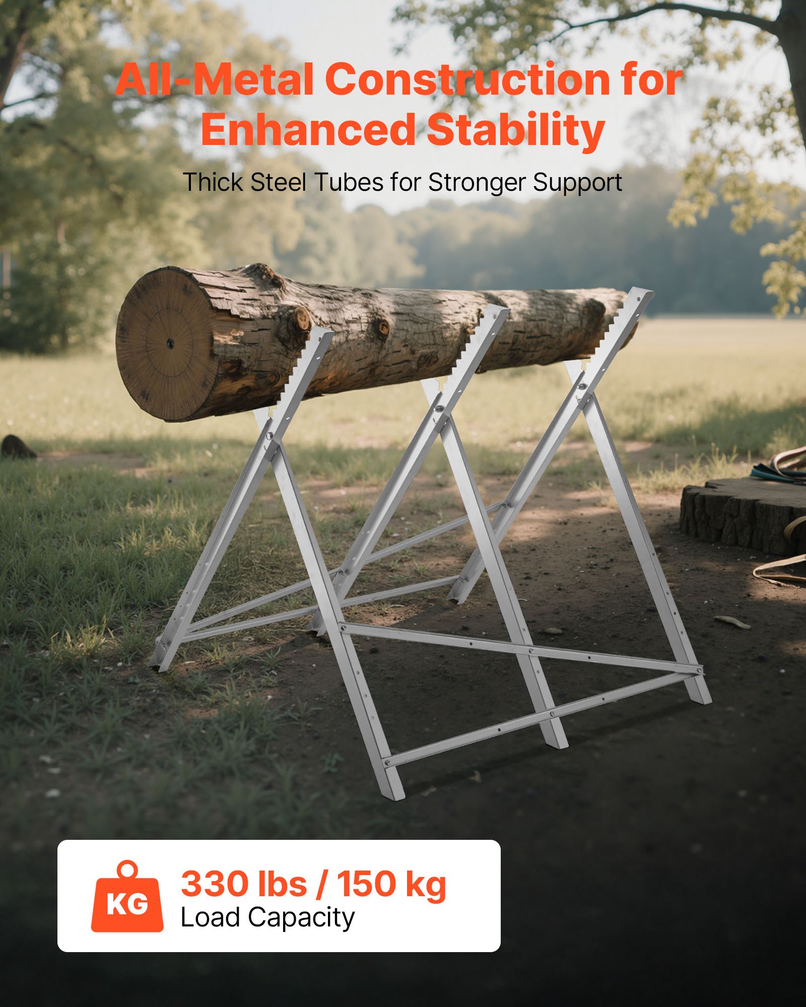 VEVOR Sägeböcke mit Kettensägen-Halterung, 150 kg, Holzsägebock, Sägegestell, Sägehilfe, kompatibel mit 0–250 mm Materialdurchmesser, Kettensägebock, Holzarbeiten, Tischler & Bauunternehmer