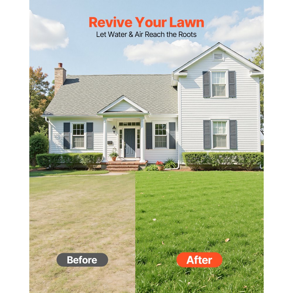 VEVOR Rasenlüfter 23,5 cm Manuell, Aerifizierer für Rasen mit 15 Eisen Spikes Langem T-Griff Breiter Platte, Bodenbelüften Werkzeug Rasenbelüfter für Verdichtete Böden Rasenpflege Hof Garten, Schwarz