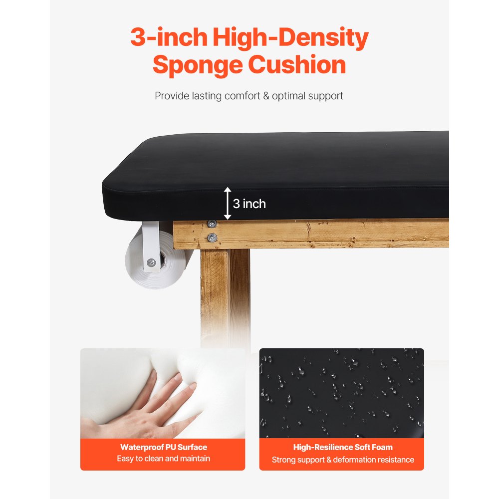 VEVOR Untersuchungsliege 227 kg, Ruheliege aus Holz, Praxisliege mit verstellbarer Rückenlehne, Ablagefach & Papierrollenspender für Krankenhäuser, Kliniken & Reha-Zentren, 1895x700x770 mm