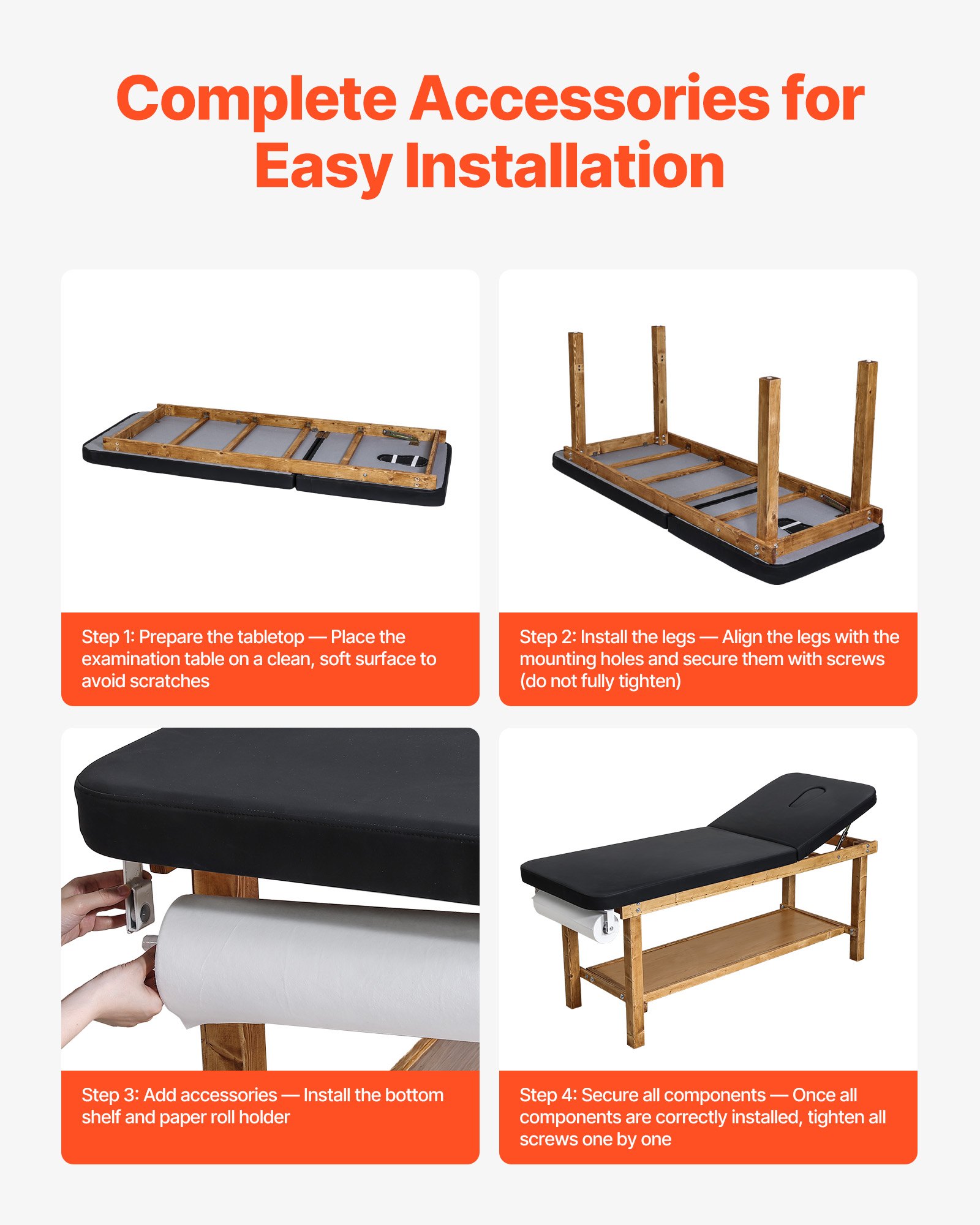VEVOR Untersuchungsliege 227 kg, Ruheliege aus Holz, Praxisliege mit verstellbarer Rückenlehne, Ablagefach & Papierrollenspender für Krankenhäuser, Kliniken & Reha-Zentren, 1895x700x770 mm