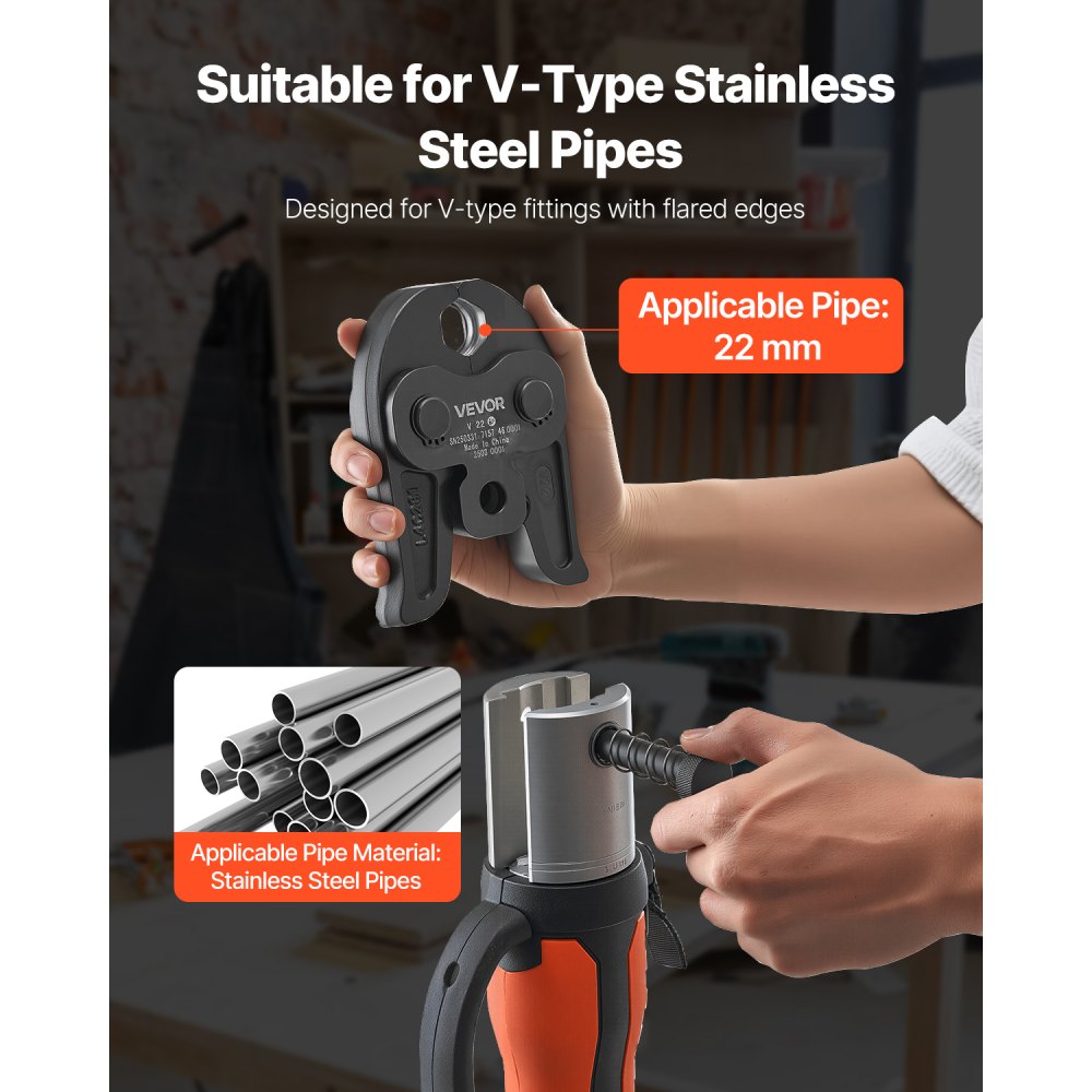 VEVOR V22 Pressbacke, 22 mm Presszange für V-Typ Edelstahlrohre, Crimpbacken aus Stahl, kompatibel mit Standard-Presswerkzeugen, ideal für Heizungs-, Lüftungs- und Klimasysteme, Gasleitungen