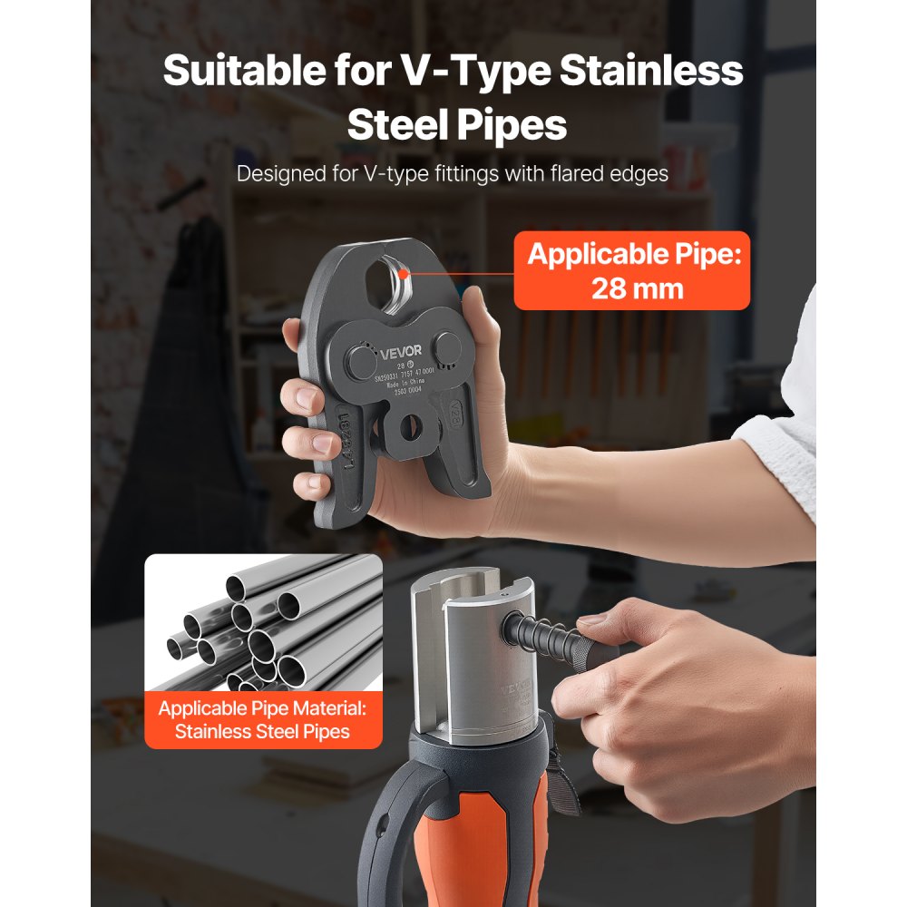 VEVOR V28 Pressbacke, 28 mm Pressbacke für V-förmige Edelstahlrohre, Crimpbacken aus Stahl, kompatibel mit Standard-Presswerkzeugen, Heizungs-, Lüftungs- und Klimasysteme, Gasleitungen