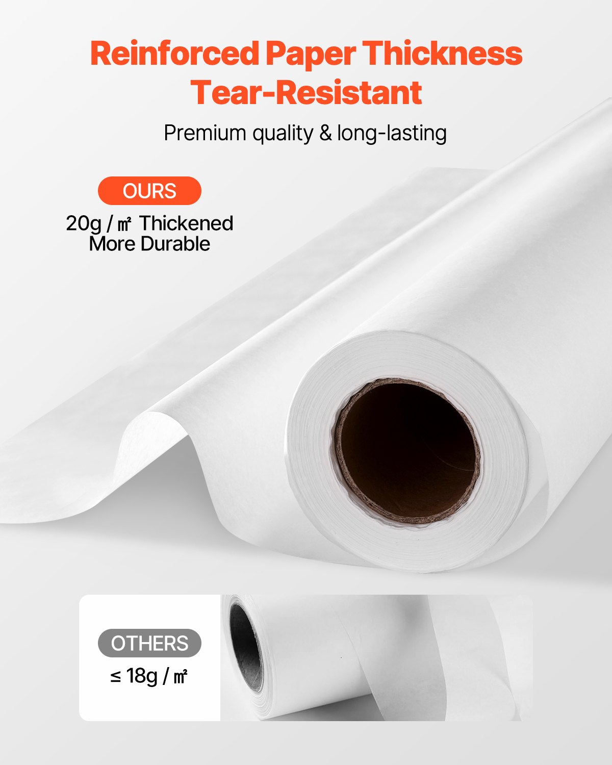 VEVOR Ärzterolle, 533 mm x 68,58 m, Medirolle (12er-Pack), Einweg Liegenabdeckung, Liegenrolle ideal für Spas, Kindertagesstätten, Ärzte, Chiropraktiker, Untersuchungs- & Massagetische, weiß