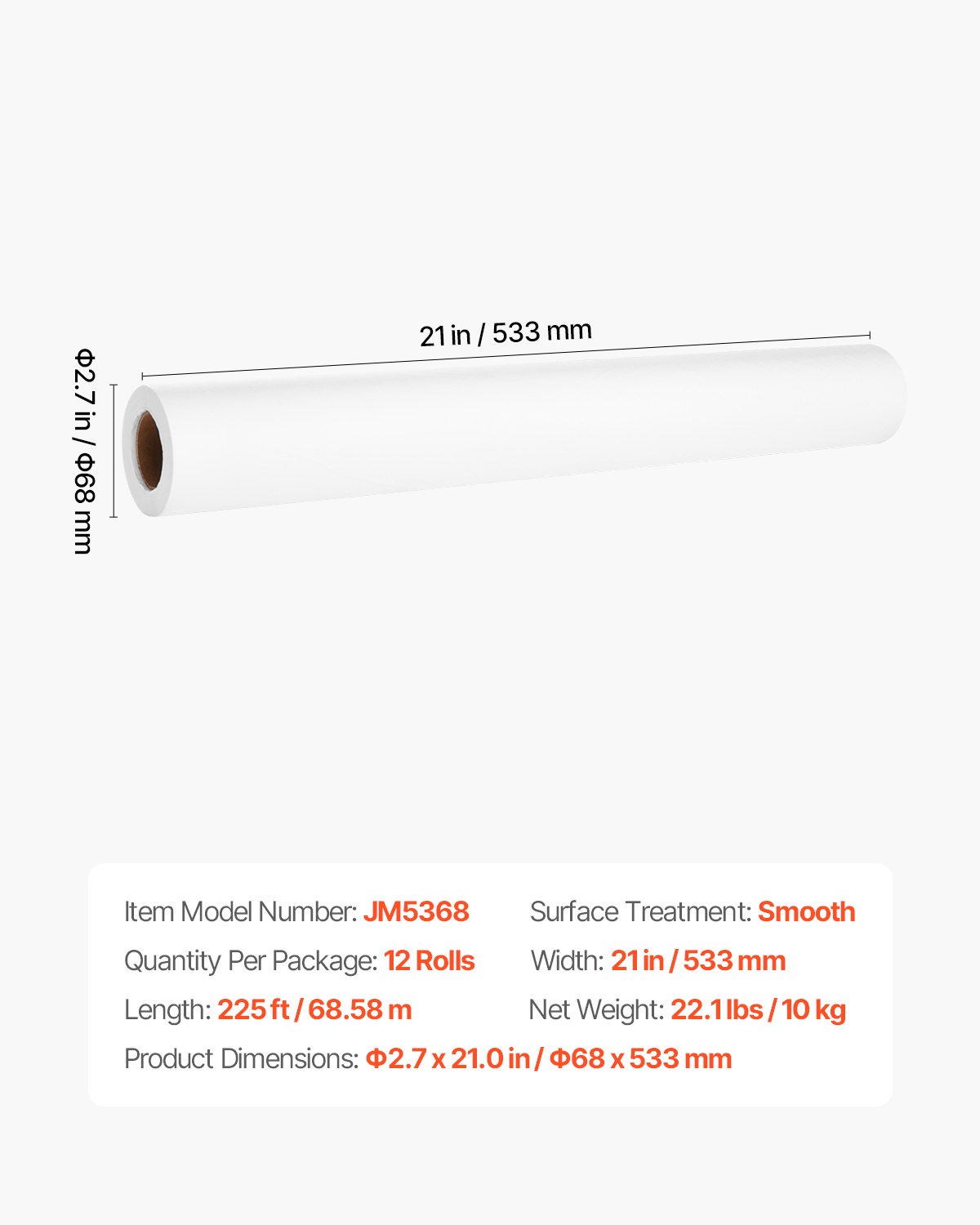 VEVOR Ärzterolle, 533 mm x 68,58 m, Medirolle (12er-Pack), Einweg Liegenabdeckung, Liegenrolle ideal für Spas, Kindertagesstätten, Ärzte, Chiropraktiker, Untersuchungs- & Massagetische, weiß