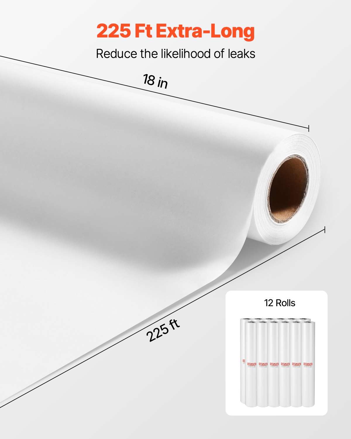 VEVOR Ärzterolle, 457 mm x 68,58 m, Liegenabdeckung (12er-Pack), Einweg Liegenrolle, Medirolle ideal für Spas, Kindertagesstätten, Ärzte, Chiropraktiker, Untersuchungs- & Massagetische, weiß