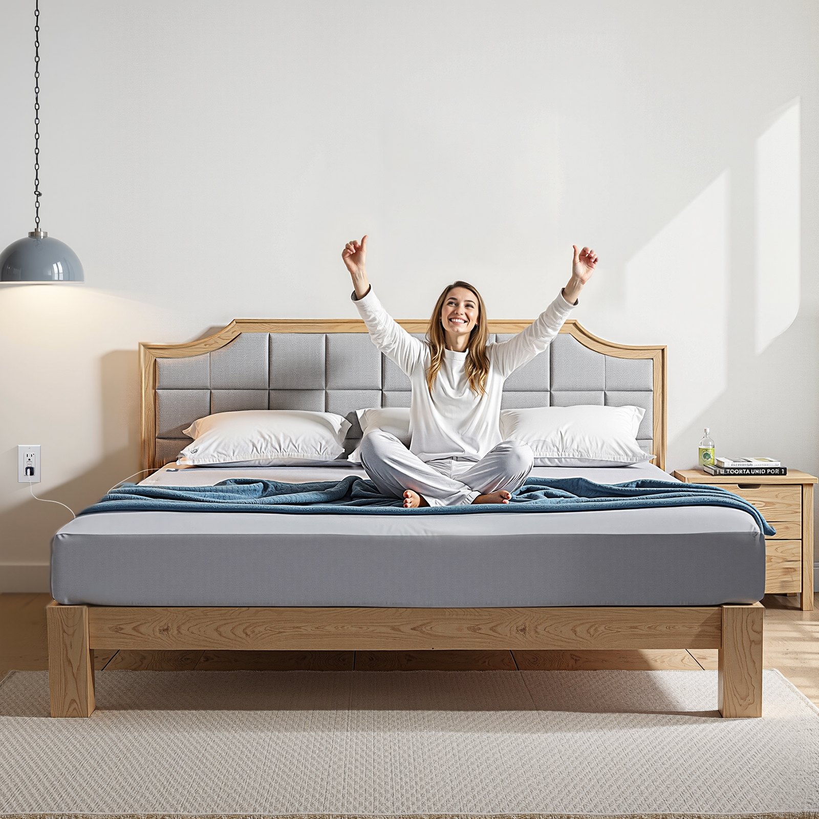 VEVOR Grounding Bed Sheet, Queen Size, 90% Cotton & 10% Pure Silver Fiber, Grounding Bed Mat, with Grounding Cable & Tester, for Improved Sleep & Well-being (Grey, Queen – 1525x2030x5 mm)