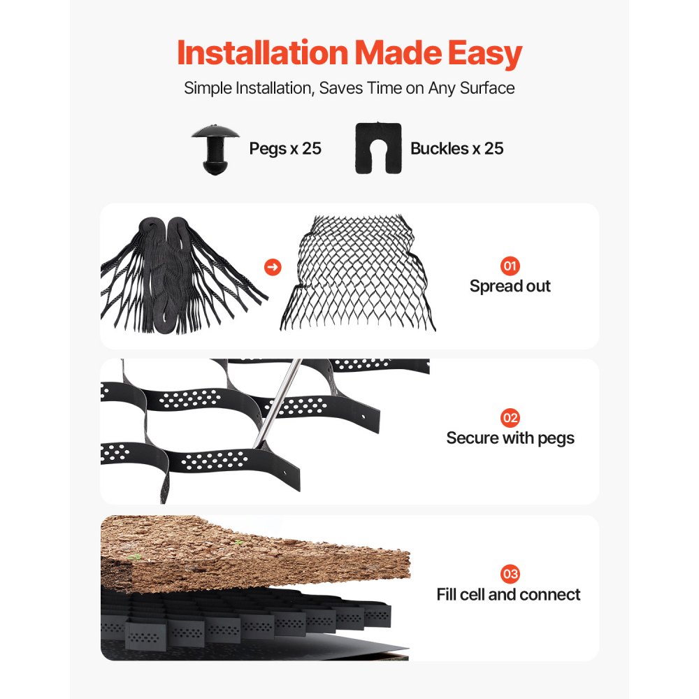 VEVOR Kiesgitter, 50 mm Tiefe, Rasengitter 5000x1980 mm, Kieswabe, Wabengitter HDPE, durchlässige Geogitter zur Einfahrtsstabilisierung, für Garten, Terrasse, Gehweg, Wohnmobilparkplätze