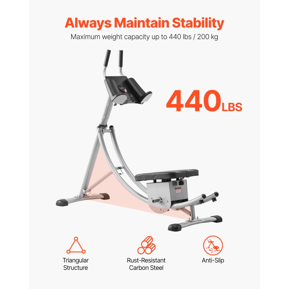VEVOR Abdominal Muscle Training Device, Abdominal Trainer, AB Machine for Gym, Abdominal Trainer with 200 kg Weight Capacity, Abdominal Muscle Trainer for Strength Training, Foldable and Adjustable Fitness Equipment