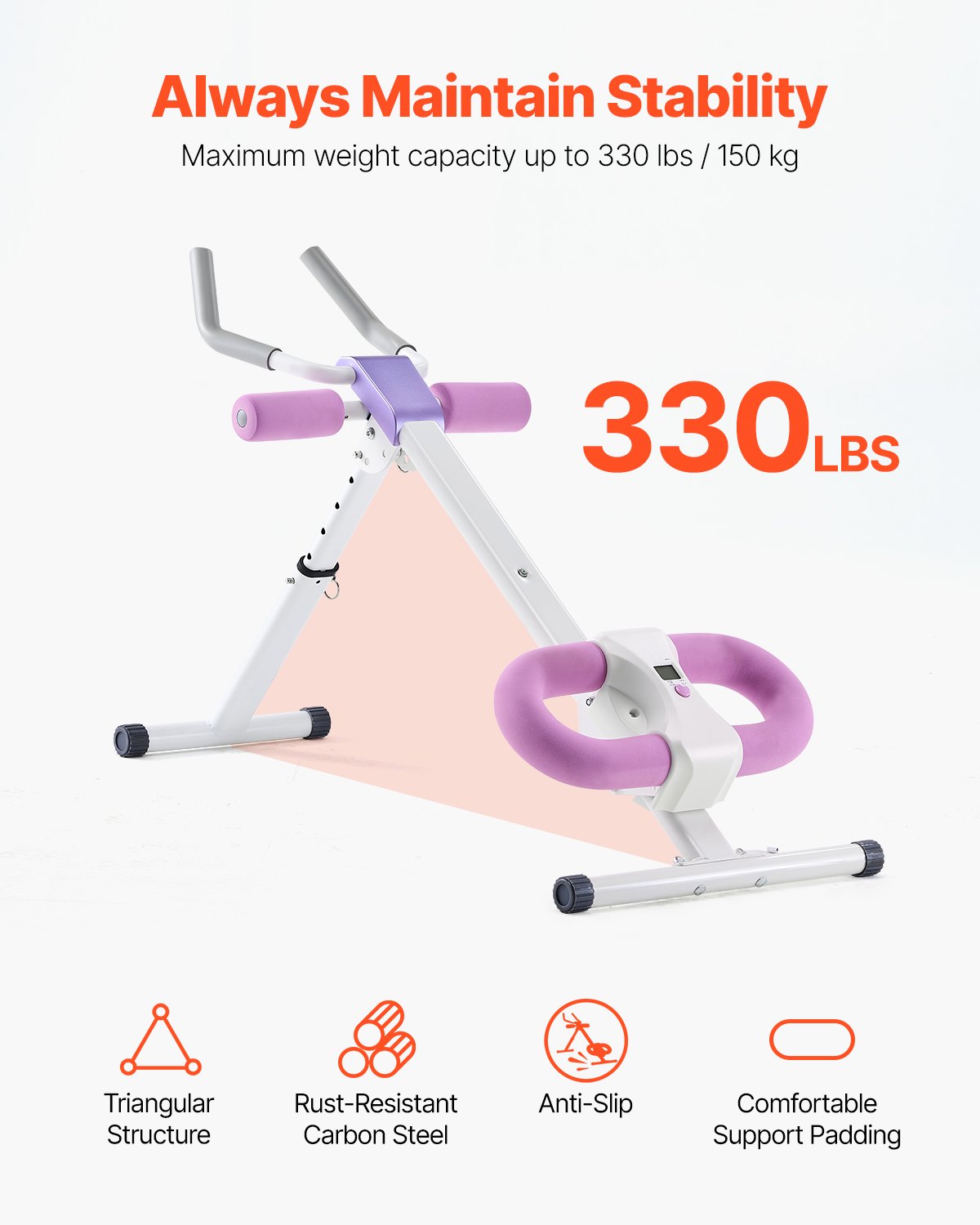 VEVOR Bauchmuskeltrainingsgerät Bauchtrainer AB-Maschine Fitnessstudio, Bauchtrainer 150 kg Gewichtskapazität, Bauchmuskeltrainer Krafttraining klappbares verstellbares Fitnessgerät Weiß + Rosa