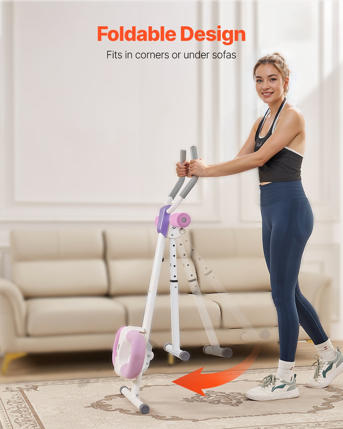 VEVOR Abdominal Muscle Training Device, Ab Trainer, Gym Abdominal Trainer, 150 kg Weight Capacity, Abdominal Muscle Trainer, Strength Training, Foldable, Adjustable Fitness Equipment, White + Pink