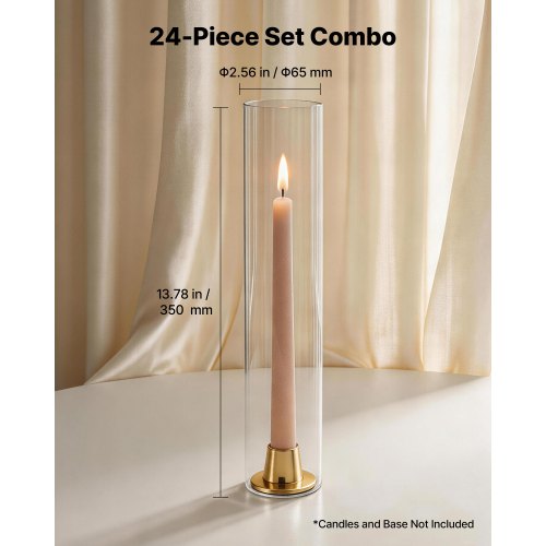 VEVOR 24 Stk. Glaszylinder für Kerzen Set, Hurricane Kerzengläser 65x350mm, Kerzenschirme aus Borosilikatglas, Bodenlose Kerzenschatten, Windfeste Kerzenhalterhülle für Hochzeit Weihnachten Party Deko