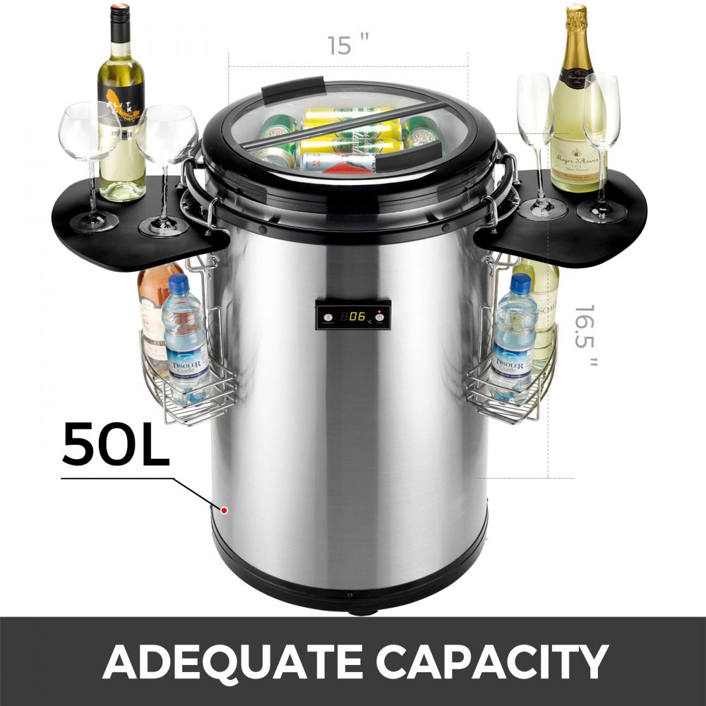 Weinkühler Party Kühlschrank 50l Edelstahl Bewegbar Hartglas Digitalanzeige