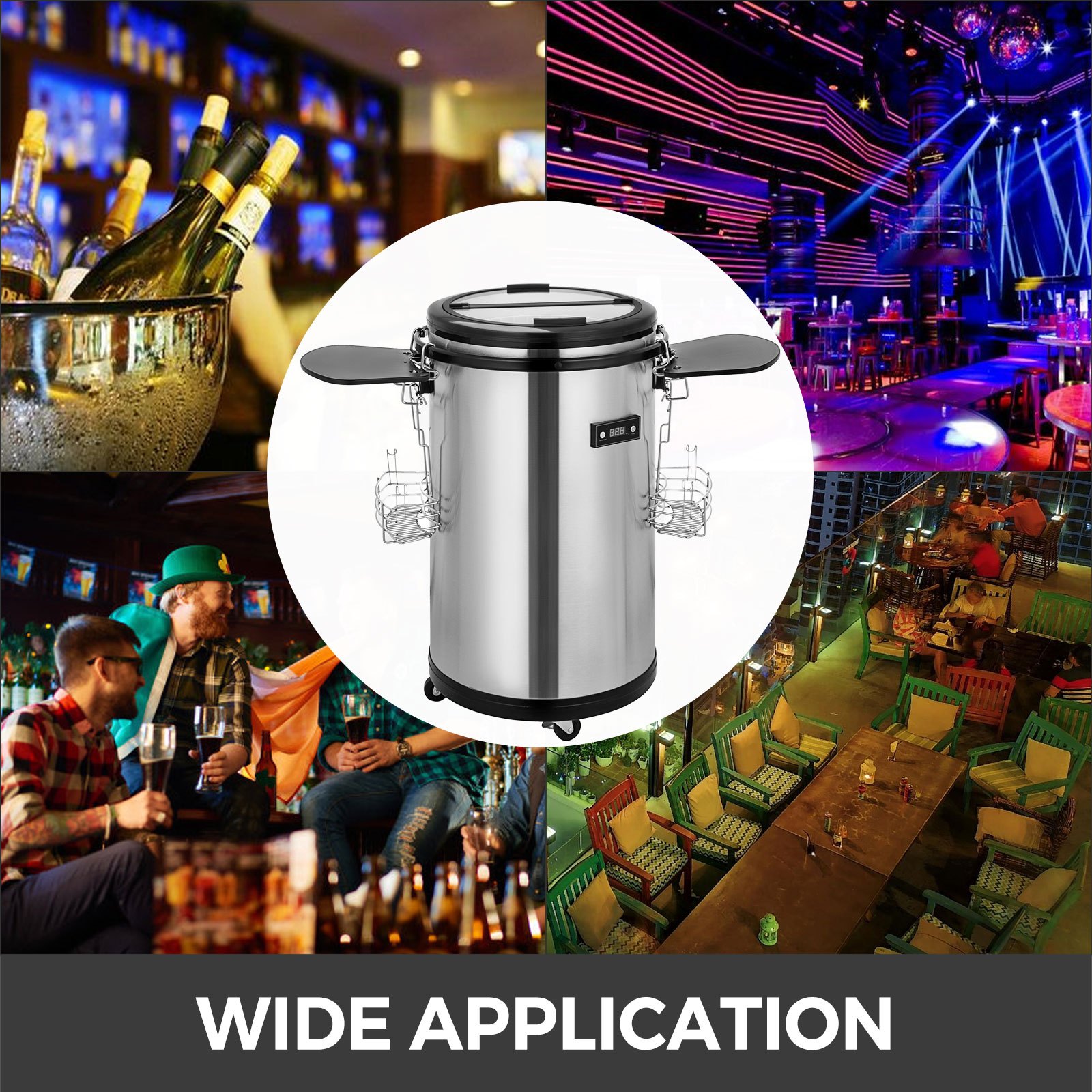 Weinkühler Party Kühlschrank 50l Edelstahl Bewegbar Hartglas Digitalanzeige