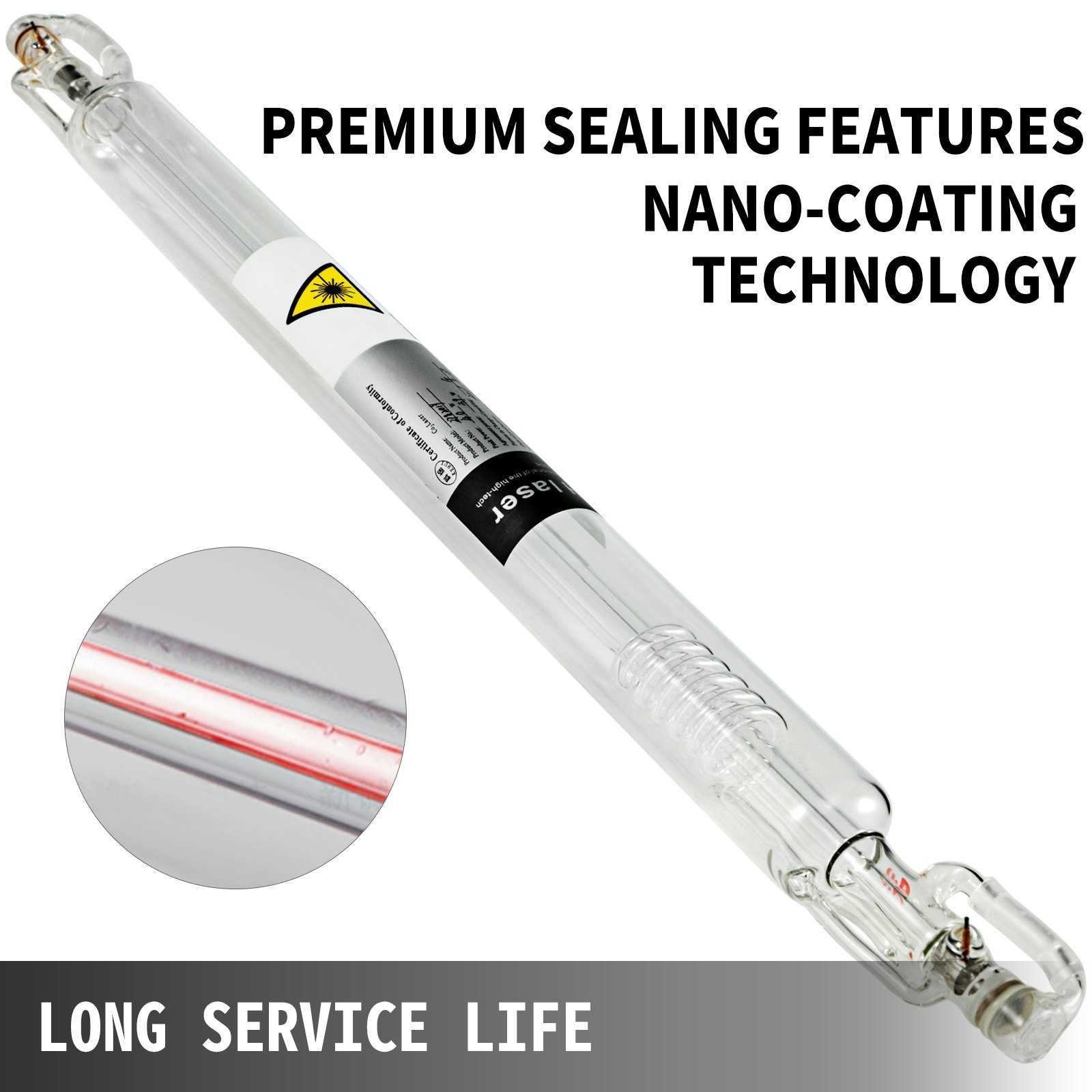 VEVOR CO2-Laserröhre 50 W Professionelle Laserröhre 800 mm Länge Glas-Laserröhre für Laserschneiden Lasergravieren Lasermarkieren und Acrylschneiden