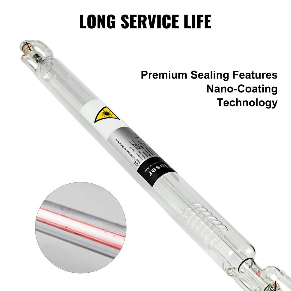 VEVOR 60W CO2 Laser Tube Professionelle Laserröhre 1000mm Länge Glass Laser Tube für Laserschneiden Lasermarkieren Lasergravieren und Acrylschneiden