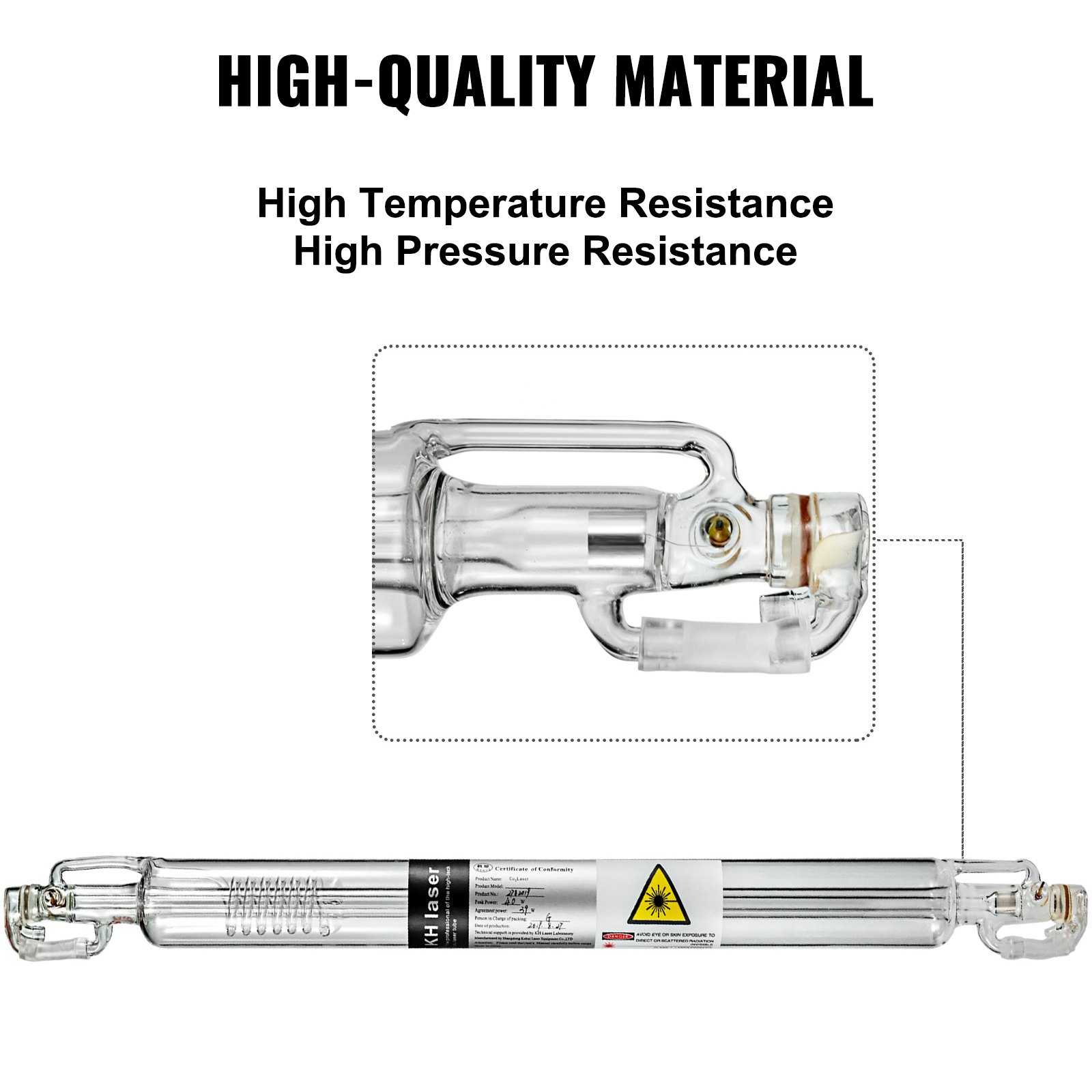 VEVOR 60W CO2 Laser Tube Professionelle Laserröhre 1000mm Länge Glass Laser Tube für Laserschneiden Lasermarkieren Lasergravieren und Acrylschneiden