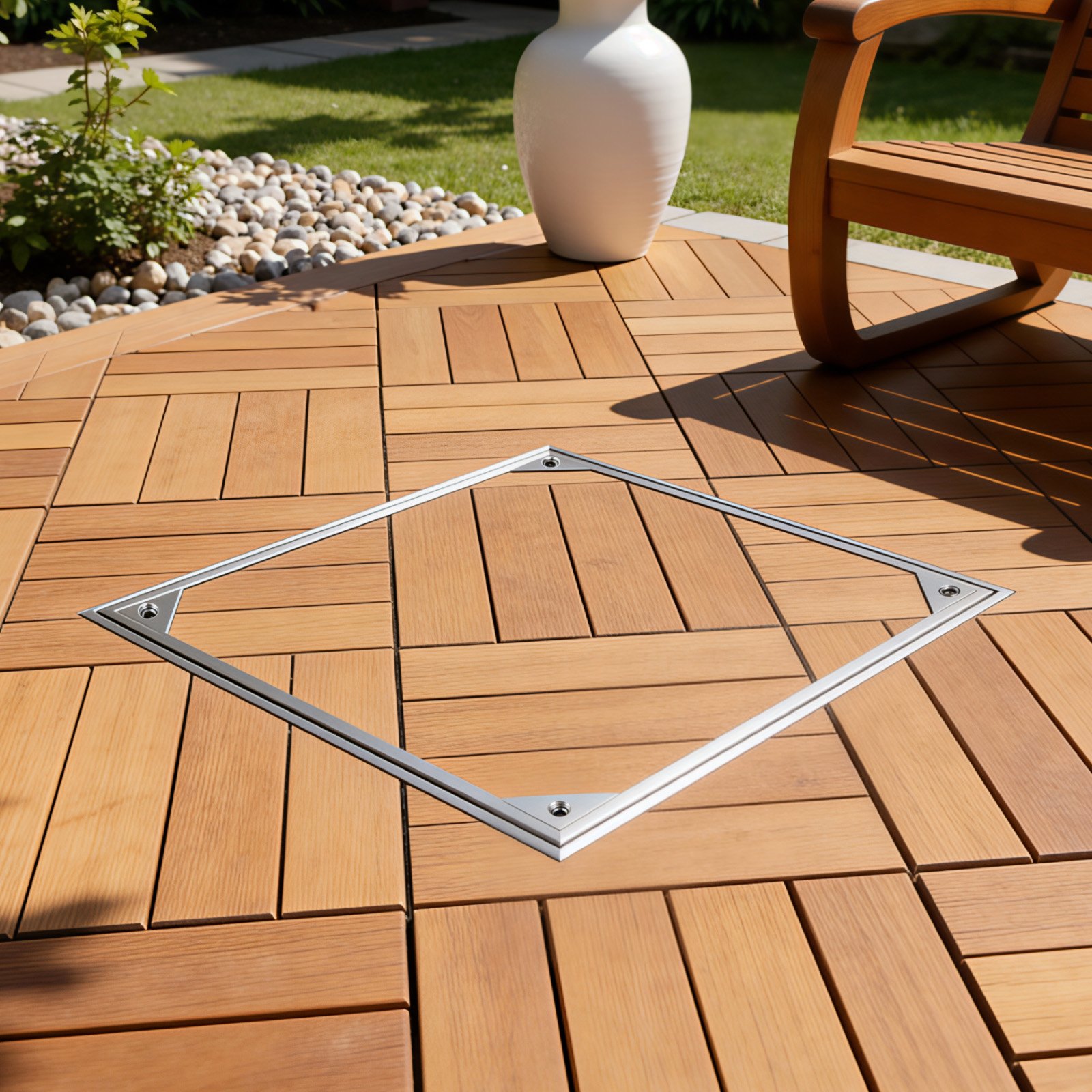 VEVOR Schachtabdeckung mit Rahmen 50 x 50 cm, Unsichtbarer Schachtdeckel Auspflasterbarer Klärgrubendeckel aus Aluminiumlegierung für Integrierten Abflusskanal auf Gehwegen in Gärten auf Terrassen