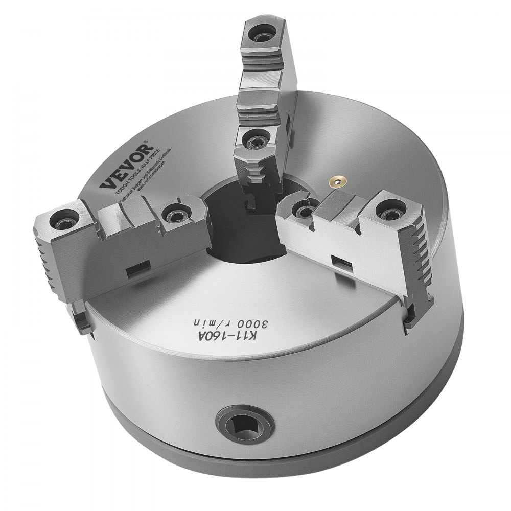 VEVOR 3-Backen-Drehfutter, φ160 mm, selbstzentrierendes Spannfutter mit 38,1-mm-8-Gewinde-Trägerplatte, 3-145 mm Spannbereich mit T-Schlüsselschrauben, HT300-Material, für Holz-Metall-Drehmaschinen