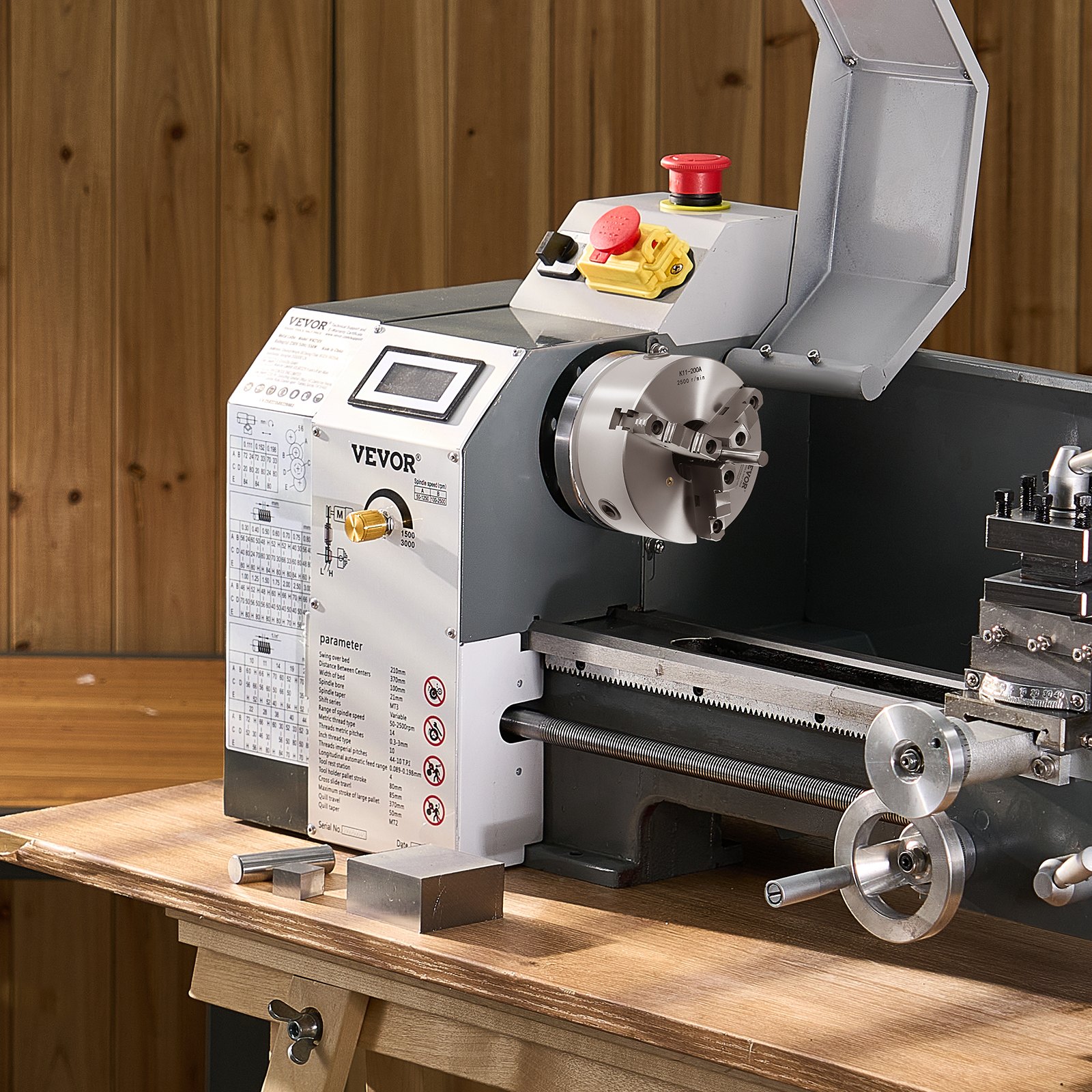 VEVOR 3-Backen-Drehfutter, φ200 mm, Spannfutter mit 57,15-mm-8-Gewinde-Trägerplatte, 4-200 mm Spannbereich mit T-Schlüsselschrauben, HT300-Material, für Holz-Metall-Drehmaschinen