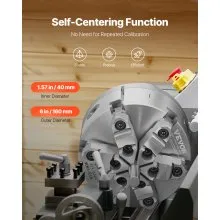 VEVOR 6-Backen-Drehfutter, 160 mm, selbstzentrierendes Spannfutter mit D1-4 Cam Lock-Trägerplatte, 3-145 mm Spannbereich mit T-Schlüsselschrauben, HT300-Material, für Holz-Metall-Drehmaschinen