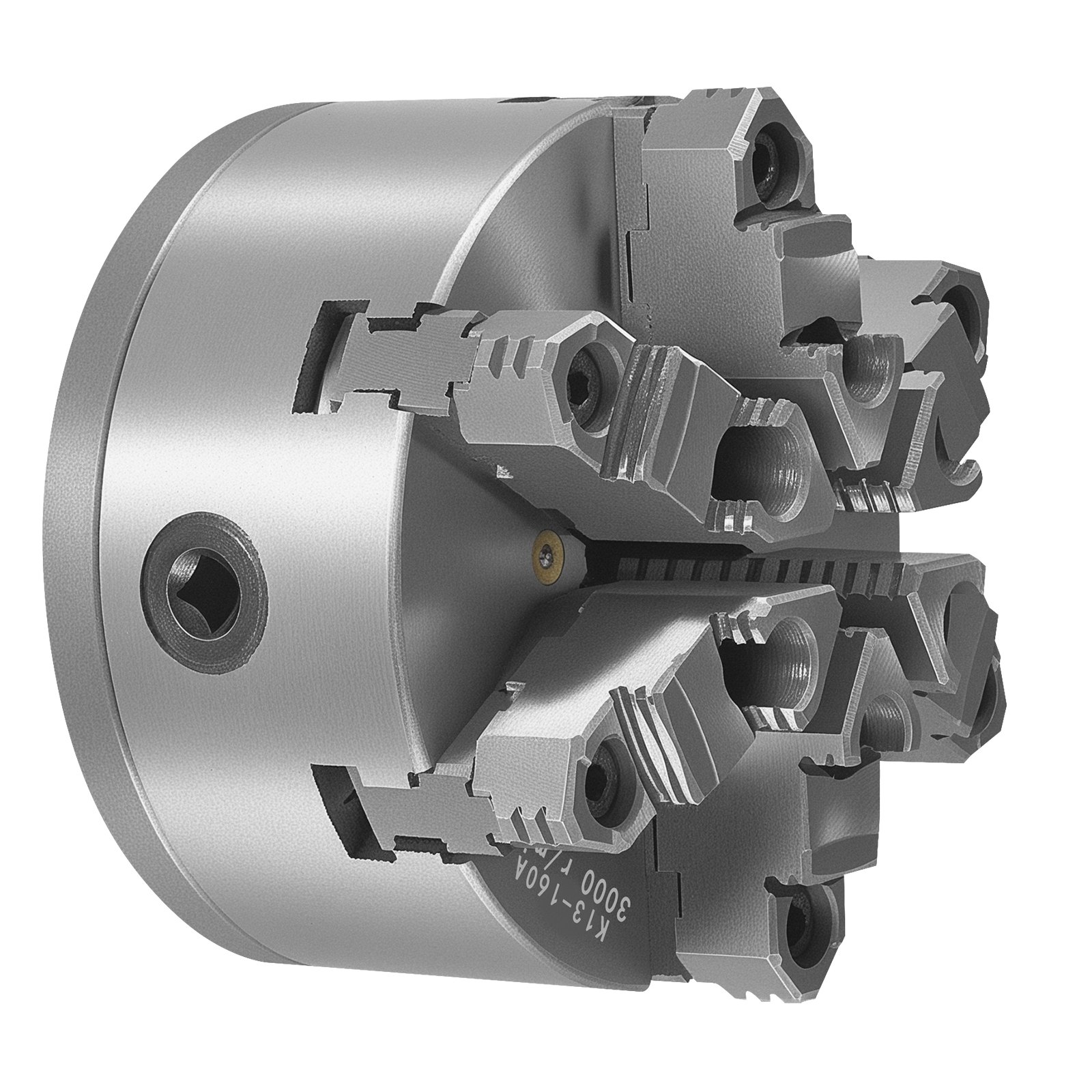VEVOR 6-Backen-Drehfutter, 160 mm, selbstzentrierendes Spannfutter mit D1-4 Cam Lock-Trägerplatte, 3-145 mm Spannbereich mit T-Schlüsselschrauben, HT300-Material, für Holz-Metall-Drehmaschinen