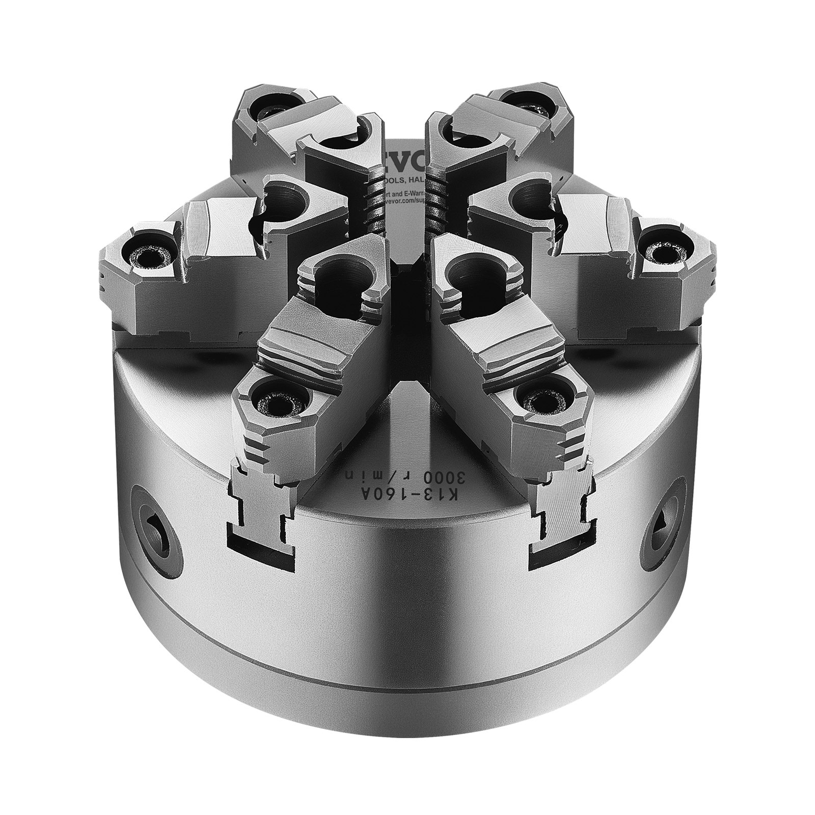 VEVOR 6-Backen-Drehfutter, 160 mm, selbstzentrierendes Spannfutter mit D1-4 Cam Lock-Trägerplatte, 3-145 mm Spannbereich mit T-Schlüsselschrauben, HT300-Material, für Holz-Metall-Drehmaschinen