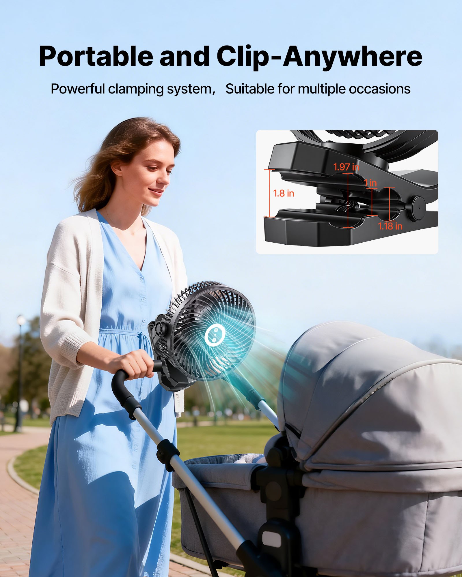 VEVOR Portable Clip Fan, Rechargeable Clip On Fan with Light, USB Port with 3 Speeds & Circulation Mode, Strong Airflow Sturdy Clamp, Long Runtime for Desk, Golf Cart,Outdoor Camping Treadmill,Black