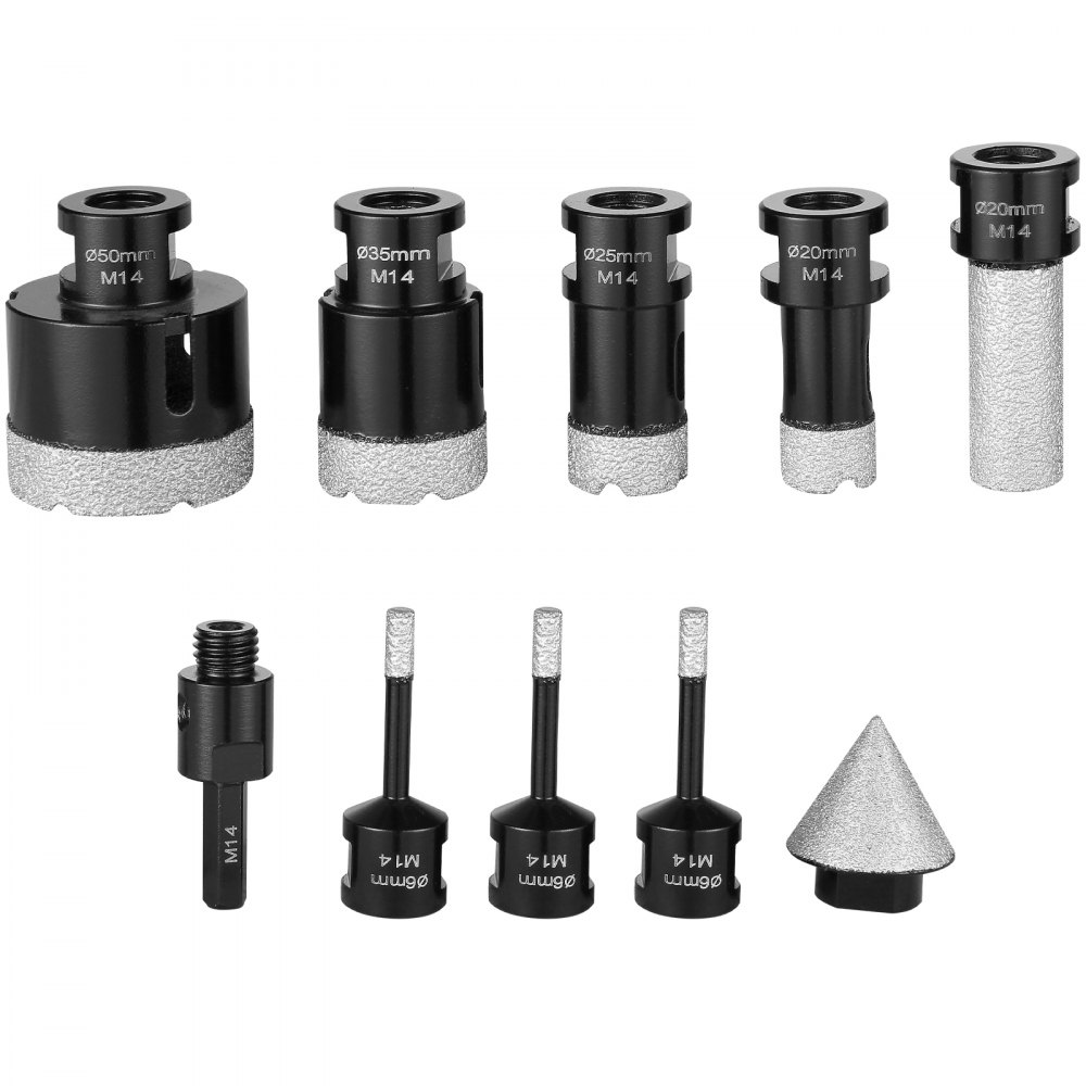 VEVOR Diamant-Kernbohrer-Set, 7-teilig, 6/6/6/20/25/35/50 mm Diamant-Lochsägen-Set, mit Fingerfräser-Kegelbohrer-Sägeblatt und Aufbewahrungskoffer für trockene und nasse Diamantbohrer für Fliesen und