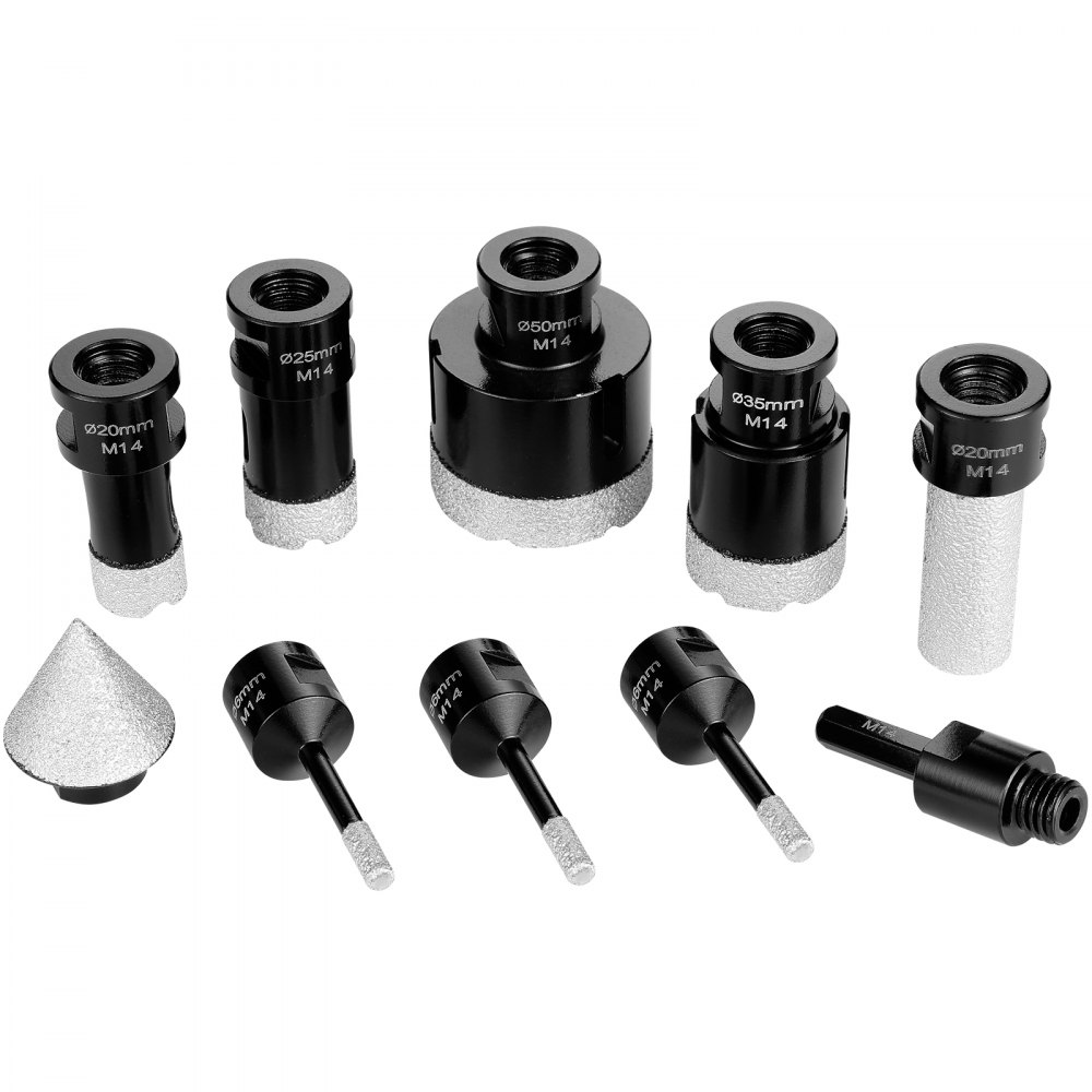 VEVOR Diamant-Kernbohrer-Set, 7-teilig, 6/6/6/20/25/35/50 mm Diamant-Lochsägen-Set, mit Fingerfräser-Kegelbohrer-Sägeblatt und Aufbewahrungskoffer für trockene und nasse Diamantbohrer für Fliesen und