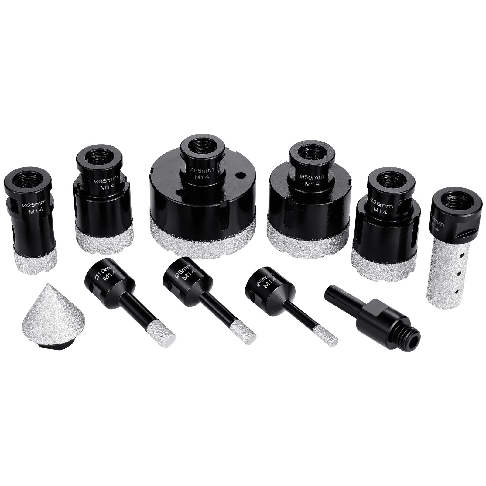 VEVOR Diamant-Kernbohrer-Set, 8-teilig, 6/8/10/25/35/38/50/65 mm, Diamant-Lochsägen-Set, mit Fingerfräser, Kegelbohrer, Sägeblatt und Aufbewahrungskoffer für Trocken & Nass, Diamantbohrer