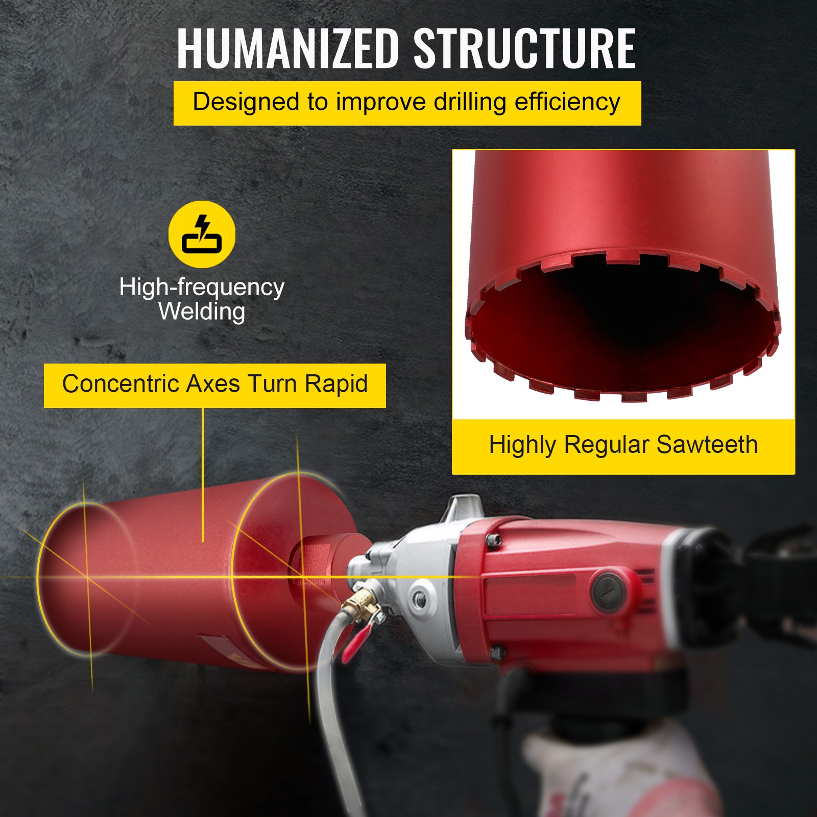 VEVOR Diamant-Kernbohrer, Kernbohrer mit 10 Zoll/254 mm Durchmesser, Betonkernbohrer mit 14 Zoll/355 mm, Kernbohrer mit 5/8 Zoll-11 Gewinde, Trocken-/Nassbohrer mit Klinge, Diamant-Nassbohrer Für Beto