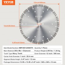 VEVOR Diamant-Sägeblatt Beton-Sägeblatt Nass/Trocken Gewellte Zähne 30cm