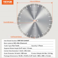 VEVOR Diamant-Sägeblatt Beton-Sägeblatt Nass/Trocken Flache Zähne 35cm