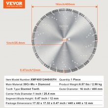 VEVOR Diamant-Sägeblatt Beton-Sägeblatt Nass/Trocken Schräge Zähne 40cm