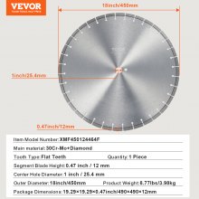 VEVOR Diamantsägeblatt Betonsägeblatt Nass/Trocken Flache Zähne 45cm 1 Stk.