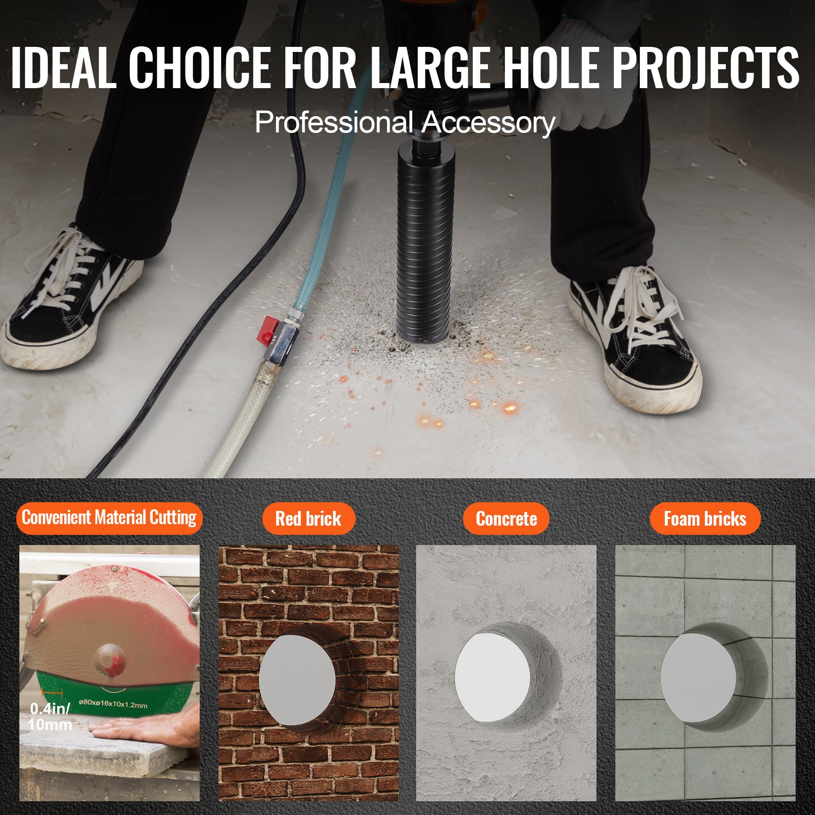 VEVOR Diamantbohrkrone Kernbohrer, 63,5 mm Nass-/Trocken-Diamant-Kernbohrer für Ziegel und Blöcke, Betonkernbohrer mit Führungsbohrer und Sägeblatt, 241,3 mm Bohrtiefe, 5/8 Zoll-11 Innengewinde