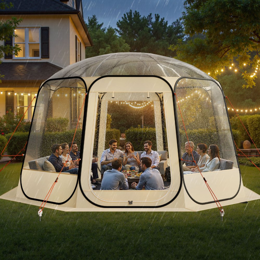 VEVOR Pop up Bubble Tent, 3.36 x 3.45 m Waterproof & UV-Resistant, Clear Camping Tent Shelter, Outdoor Garden Dome Igloo Tents with Windows, 540° Panoramic View, for 10-12 Persons Patio Backyard