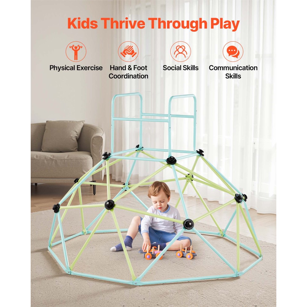 VEVOR Kletterkuppel geometrisches Klettergerüst (183 cm) breit, 270 kg belastbares Klettergerüst, Klettergerät für Kinder von 3 bis 10 Jahren Gartenspielzeug Spielplatz blau + grün