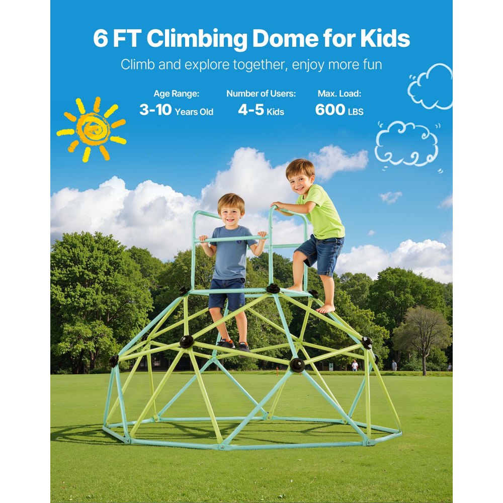 VEVOR Climbing Dome, 183cm Geometric Dome Climber for Kids, 270kg Loading Indoor/Outdoor Jungle Gym Playground, Easy-Assembly Backyard Climbing Play Equipment for Boys Girls 3 to 10 Years Old