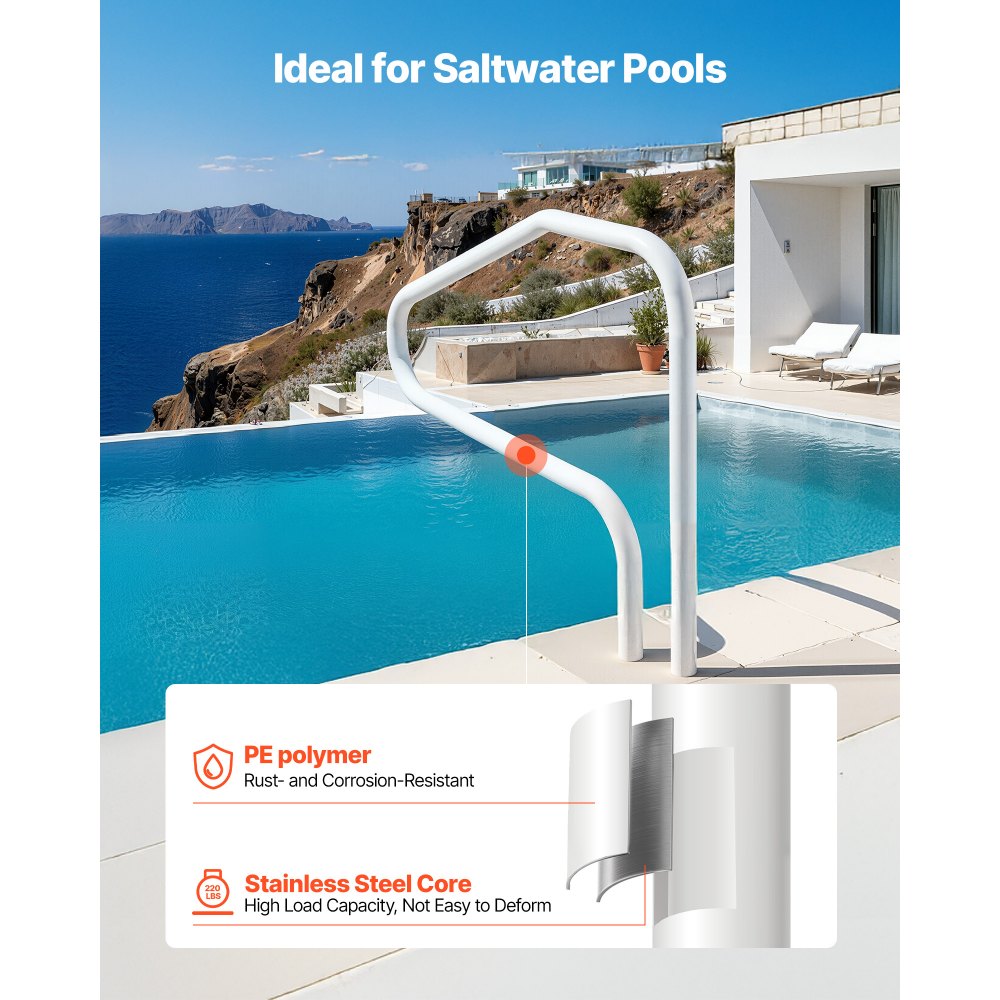 VEVOR Schwimmbad Handlauf, 1220x48x813 mm, 100 kg Tragfähigkeit, Pool Haltegriff aus Edelstahl, nahtlos geschweißt, Einbau-/Sockelmontage, Einstiegshilfe für Poolbereiche, Wasserparks, Spa-Zentren