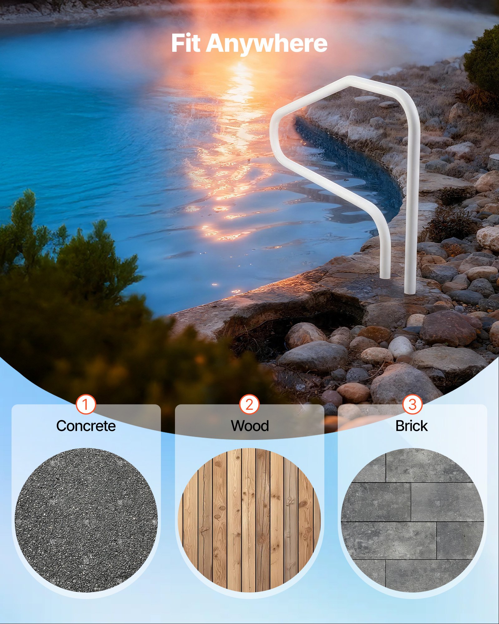 VEVOR Schwimmbad Handlauf, 1220x48x813 mm, 100 kg Tragfähigkeit, Pool Haltegriff aus Edelstahl, nahtlos geschweißt, Einbau-/Sockelmontage, Einstiegshilfe für Poolbereiche, Wasserparks, Spa-Zentren