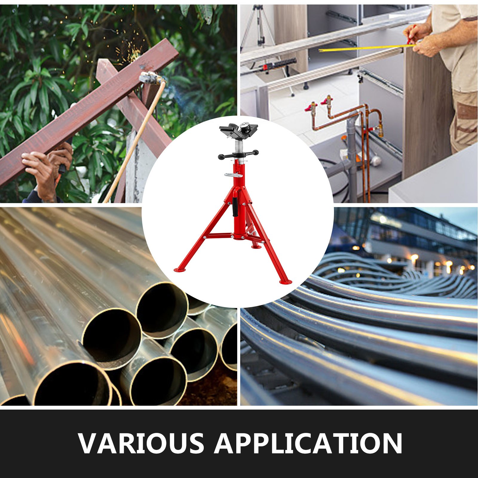 VEVOR Pipe Support with 2-Ball Transfer V-Head 1107A Foldable Pipe Stand 4500LB Pipe Rod Height Adjustable