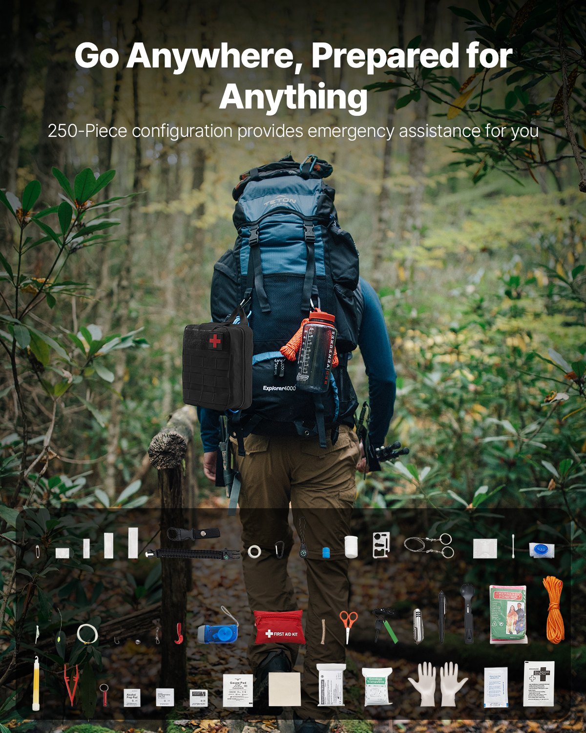 VEVOR Erste-Hilfe-Set, 250-teilig, 600D Nylon, Trauma-Erste-Hilfe-Tasche, Überlebensausrüstung & -ausstattung, Notfall-Kits, für Camping, Boot, Erdbeben, Wandern, Jagen & Outdoor-Abenteuer