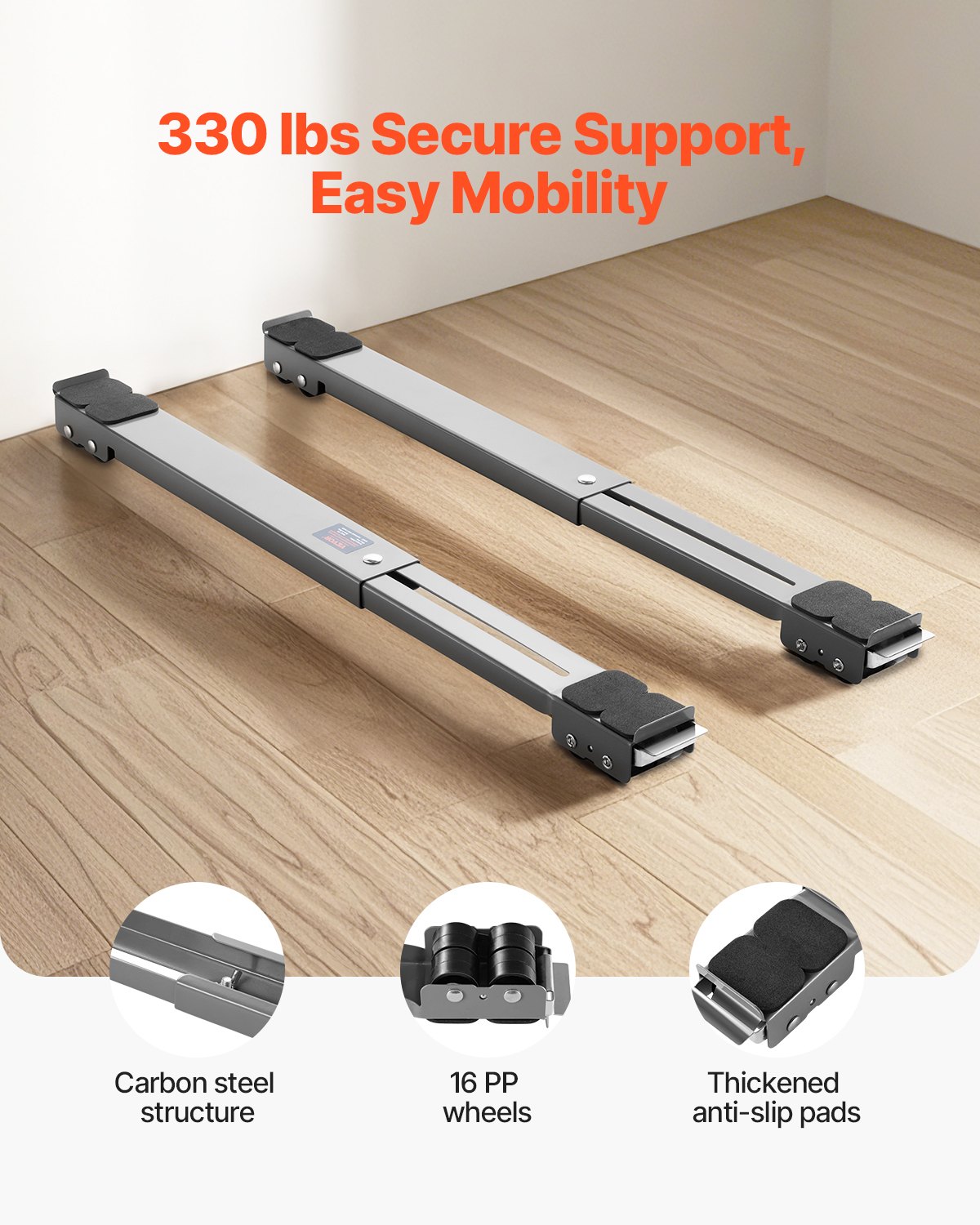 VEVOR Transportfahrwerk 2er-Set, 150 kg Tragkraft, Möbelwagen, 70x5x4 cm mobile Rolle mit verstellbarer Basis für Waschmaschine & Trockner, Geräterollen zum Transport von Waschmaschinen, grau